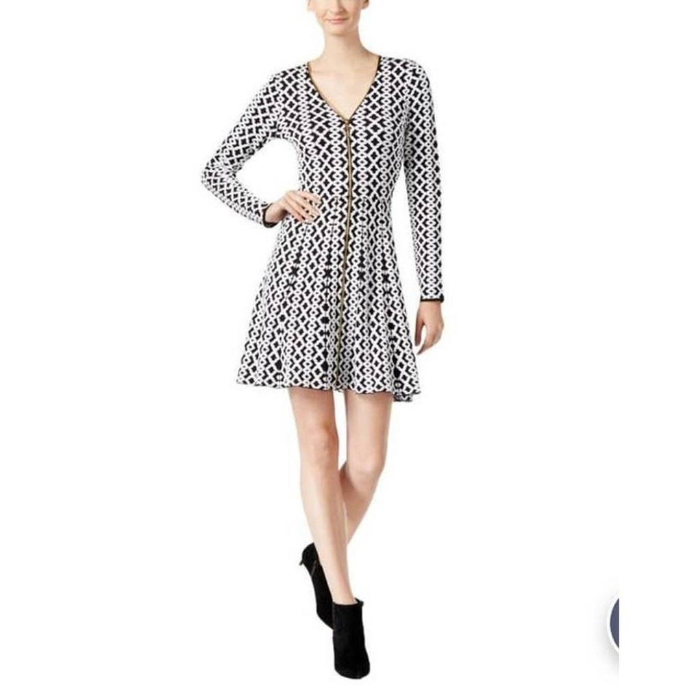 NWOT INC International Concepts Black & White Moroccan Window Zipper Front Dress